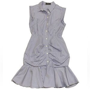 Tuckernuck Pomander Place Dress size Small Ruched Blue White Shirt Dress NWOT